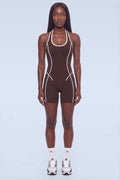 NAVAR CONTOUR Halter Playsuit in Chocolate
