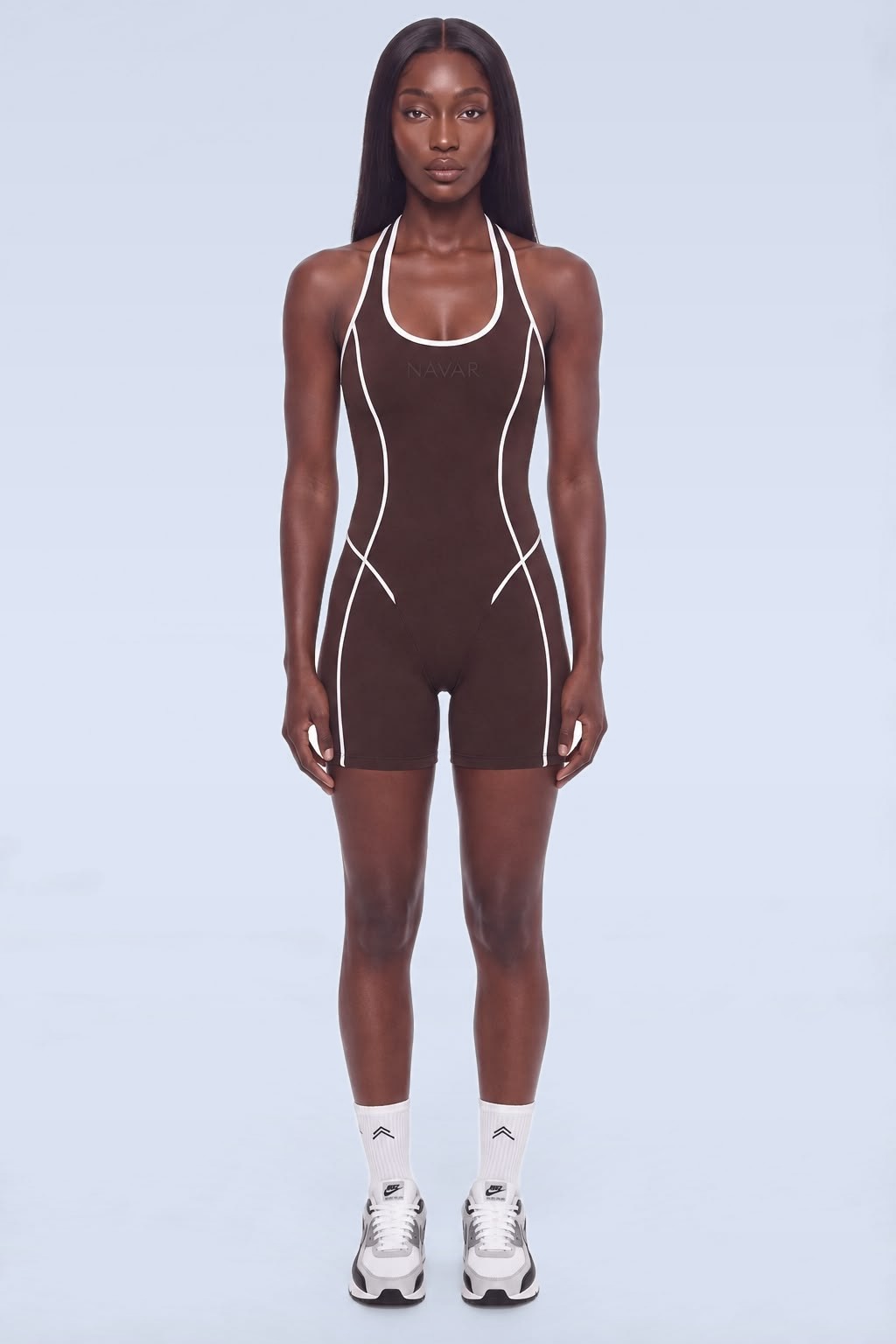 NAVAR CONTOUR Halter Playsuit in Chocolate