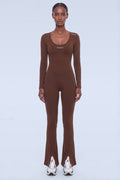NAVAR SCULPTLINE Long-Sleeve Flare Unitard in Espresso