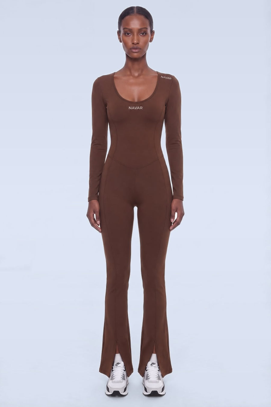 NAVAR SCULPTLINE Long-Sleeve Flare Unitard in Espresso
